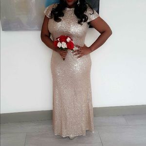 Gold Backless Sequin Dress